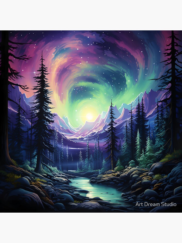 Aurora borealis light landscape Sticker for Sale by Art Dream Studio