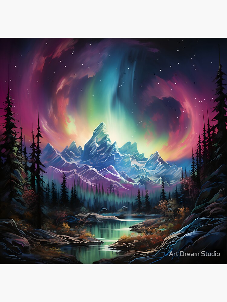 Aurora borealis light landscape 2 Sticker for Sale by Art Dream Studio