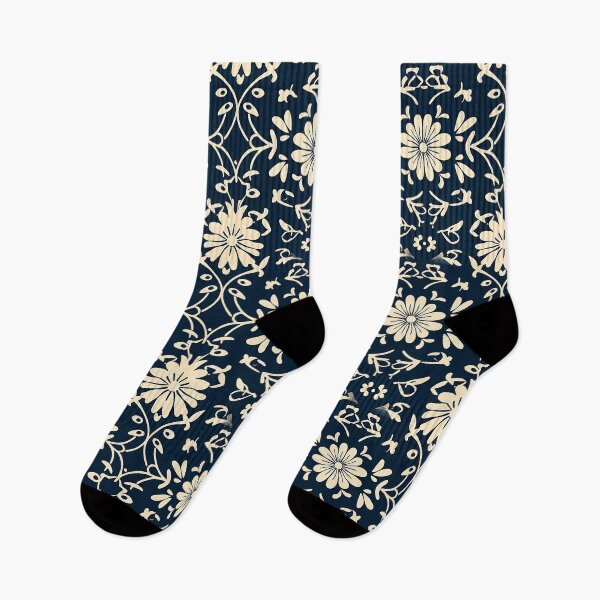Item preview, Light yellow floral pattern abstract seamless on navy background designed and sold by exitbird.