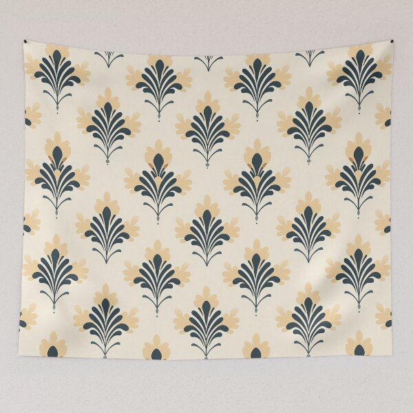 Item preview, Antique floral pattern, light yellow and dark blue designed and sold by exitbird.