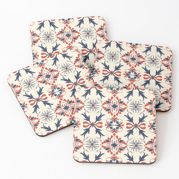 Item preview, Seamless beige pattern with red and blue ornaments designed and sold by exitbird.