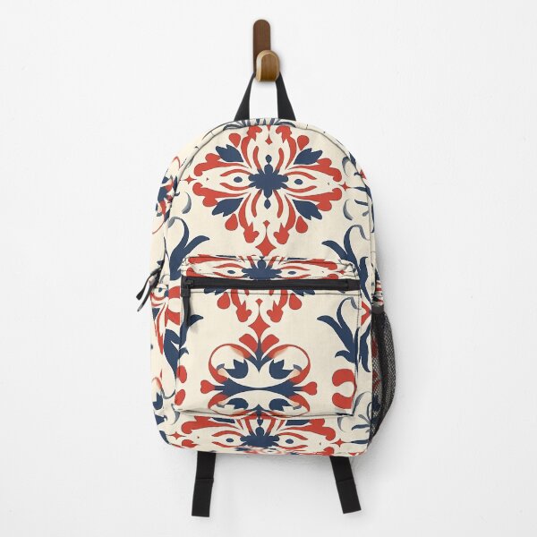 Item preview, Seamless beige pattern with red and blue ornaments designed and sold by exitbird.