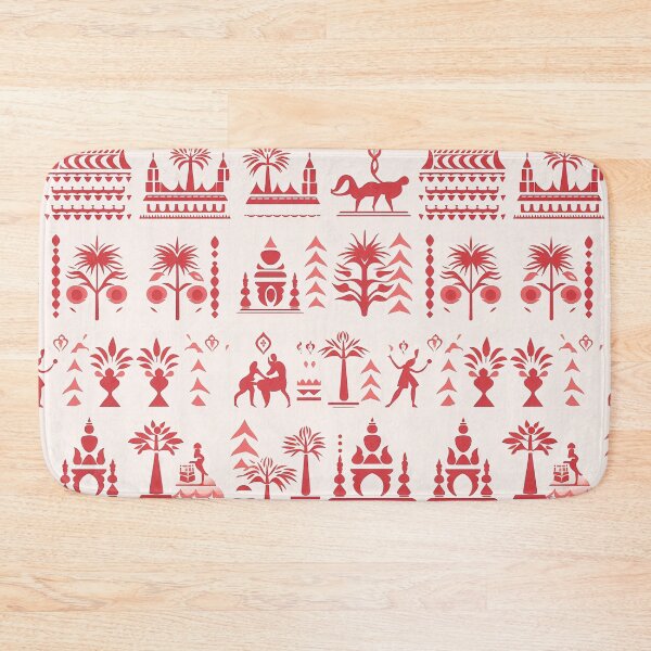 Item preview, Collage with several red illustrations of different trees, buildings, and animals designed and sold by exitbird.