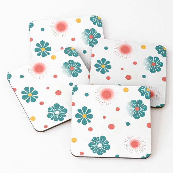 Item preview, Colorful pattern with flowers and dots, minimalist, green and red, white background designed and sold by exitbird.