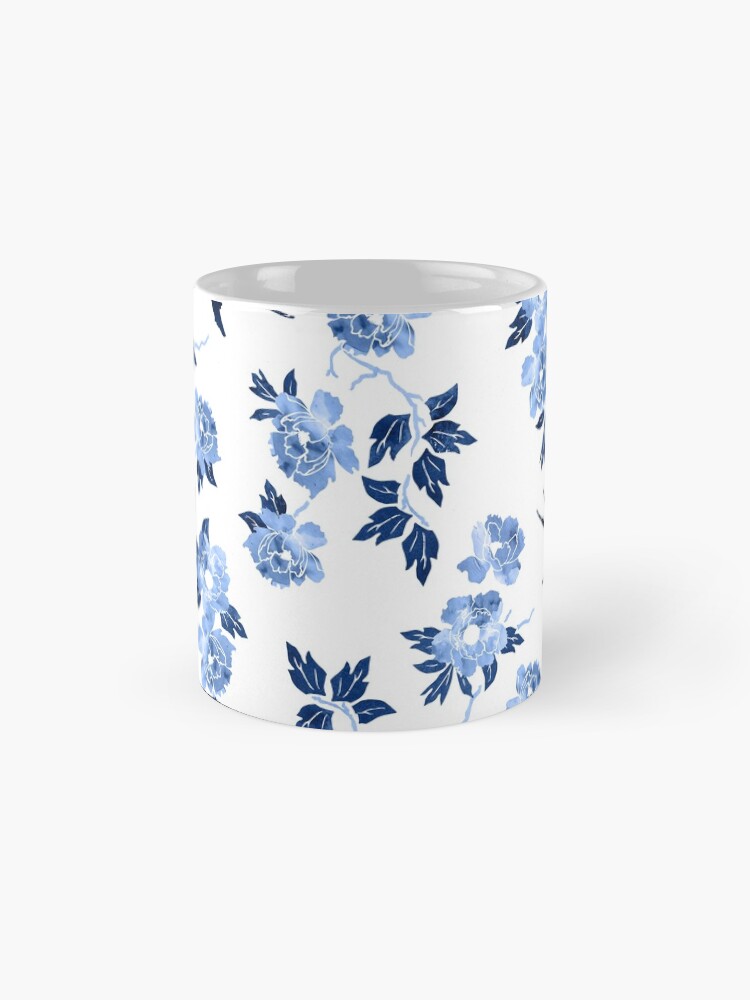 Alternate view of Oriental peonies in sapphire blue Mug