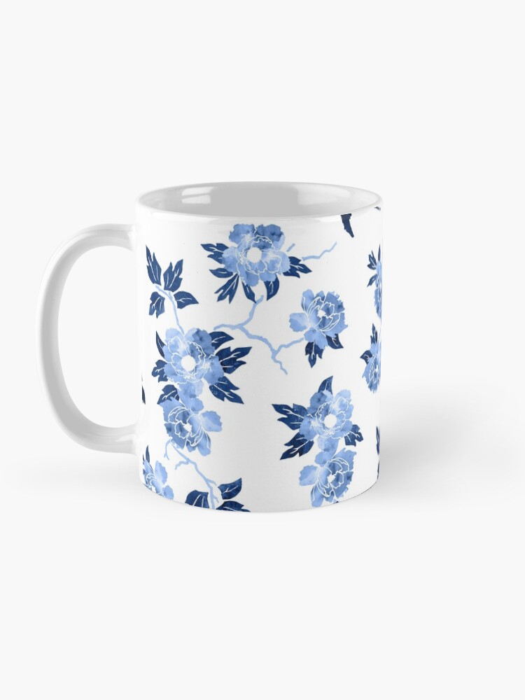 Alternate view of Oriental peonies in sapphire blue Mug