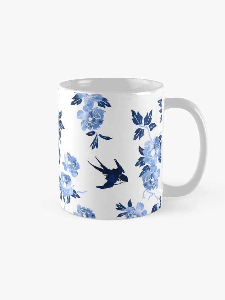 Alternate view of Oriental peonies in sapphire blue Mug