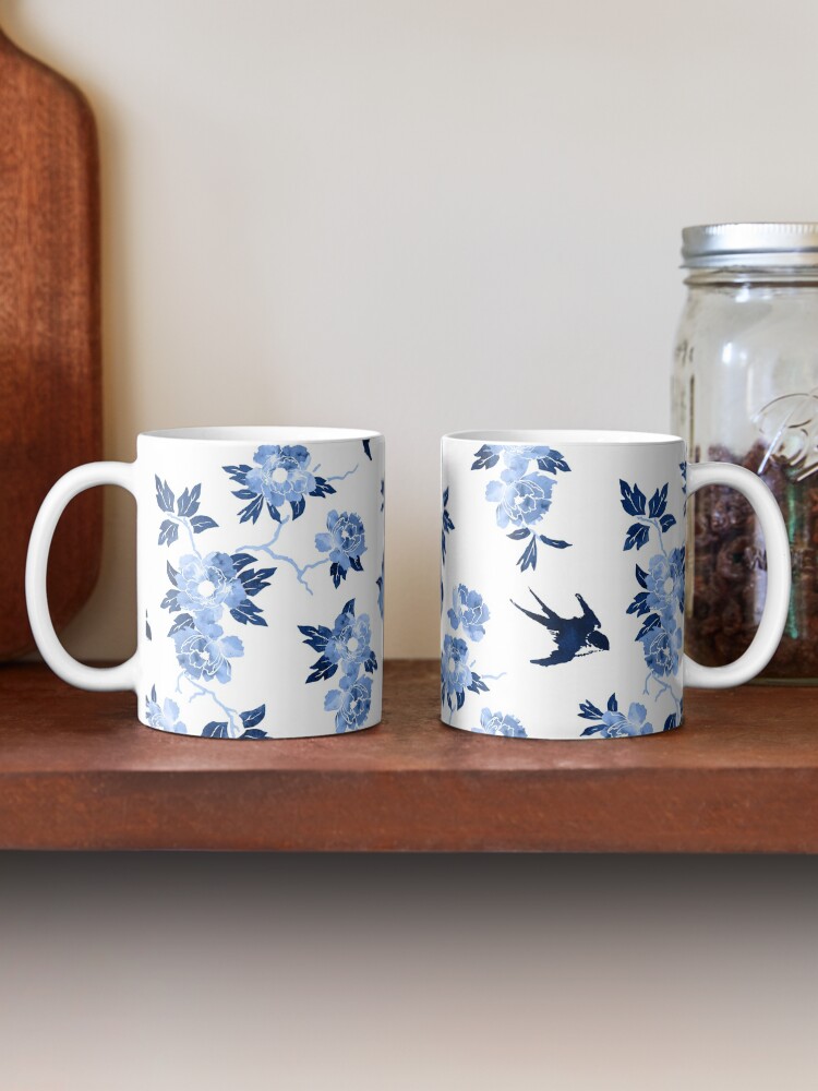 Alternate view of Oriental peonies in sapphire blue Mug