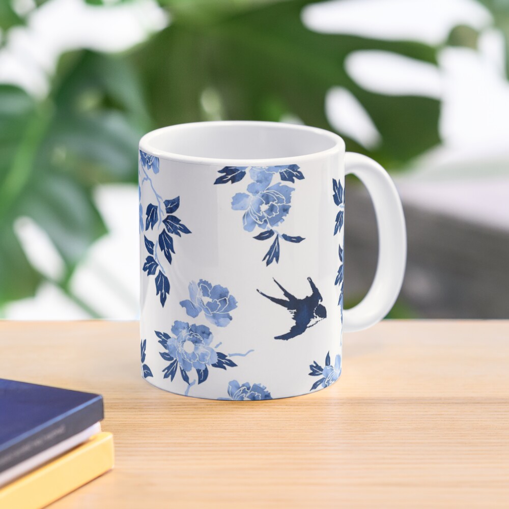 Oriental peonies in sapphire blue Mug