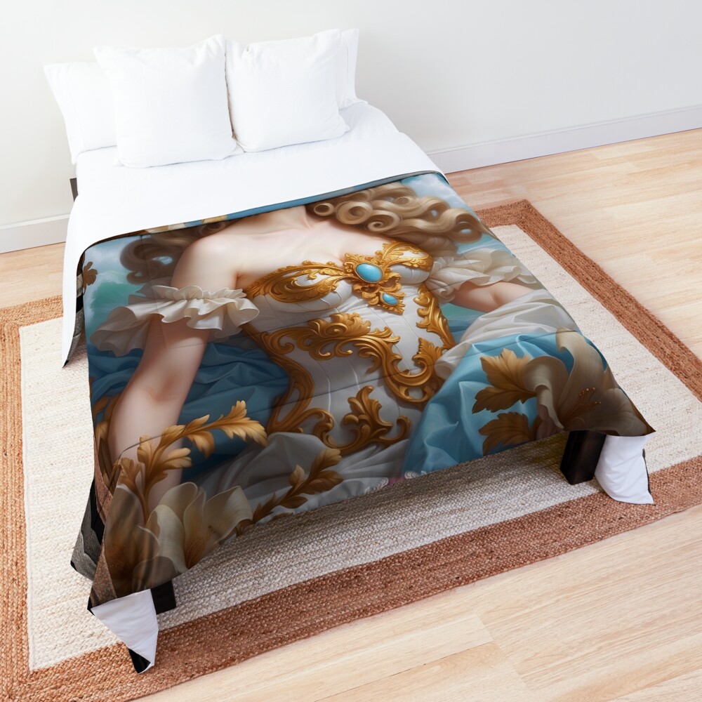 Venus The Goddess Of Love Amidst The Sea Mythological AI Concept Art Portrait by Xzendor7 Decorative Comforter Art Print