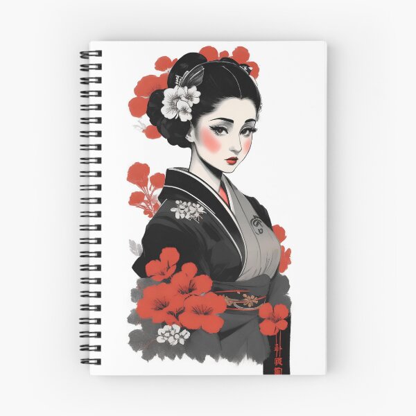 Item preview, Geisha with red flowers and black and gray kimono designed and sold by GlowVibe.