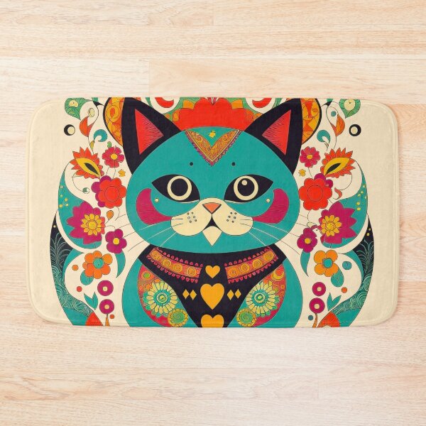 Item preview, Folk Art Colourful Cute Cat designed and sold by Retro Salt.