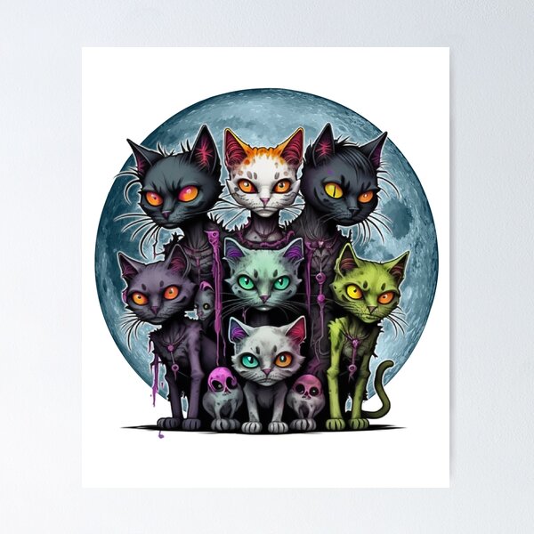 Vintage Cat Zombies By Moonlight Poster for Sale by risingphoenix6