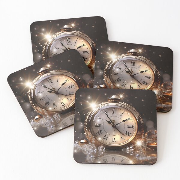 Item preview, Golden clock with glittery water drops in the style of romantic depictions of historical events designed and sold by AI-Only Creations.