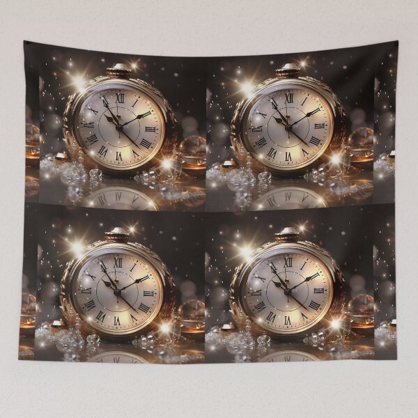 Item preview, Golden clock with glittery water drops in the style of romantic depictions of historical events designed and sold by AI-Only Creations.