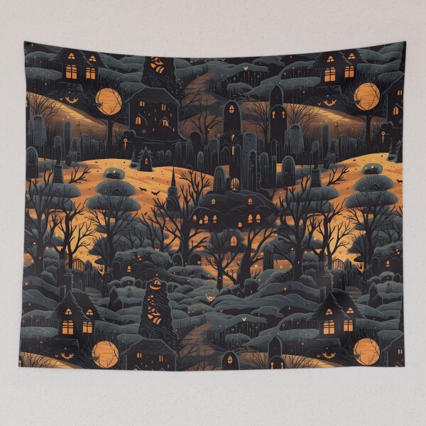 Item preview, Halloween cemetery seamless image 3 designed and sold by Witchanun Komutthong.