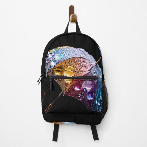 Item preview, An open colorful umbrella in the rain in the style of art nouveau elegance designed and sold by AI-Only Creations.