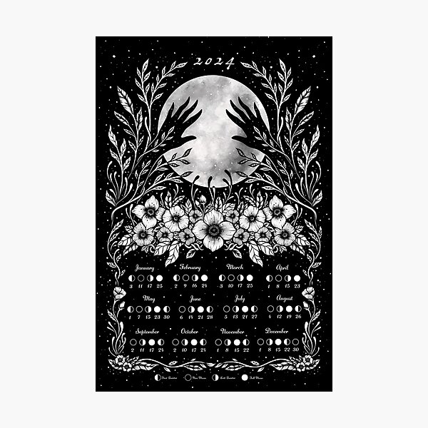 Item preview, Updated-Moon Flowers Luna Calendar 2024 designed and sold by episodicDrawing.