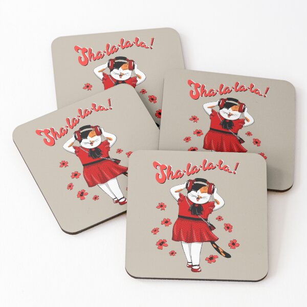 Item preview, Cute Calico Cat In Red Dress With Headphones On Singing Sha la la la designed and sold by MagicEyesOnly.