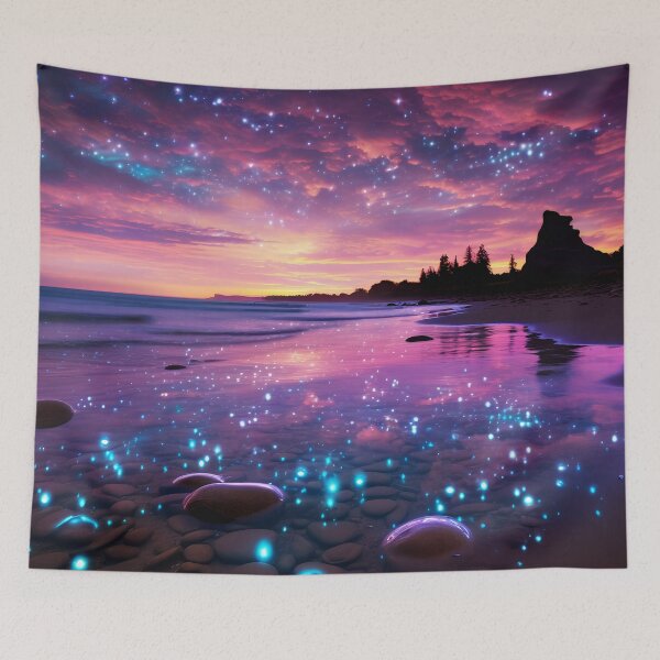 Item preview, Otherworldly beach and seascape with gemstones at sunset 3 designed and sold by Red Witch Art.