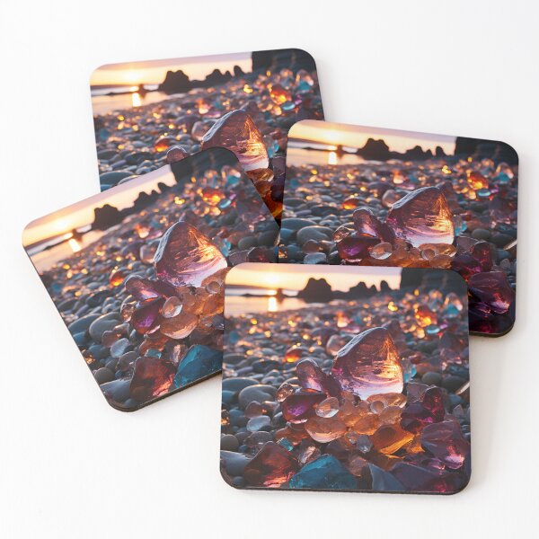 Item preview, Otherworldly beach and seascape with gemstones at sunset 4 designed and sold by Red Witch Art.