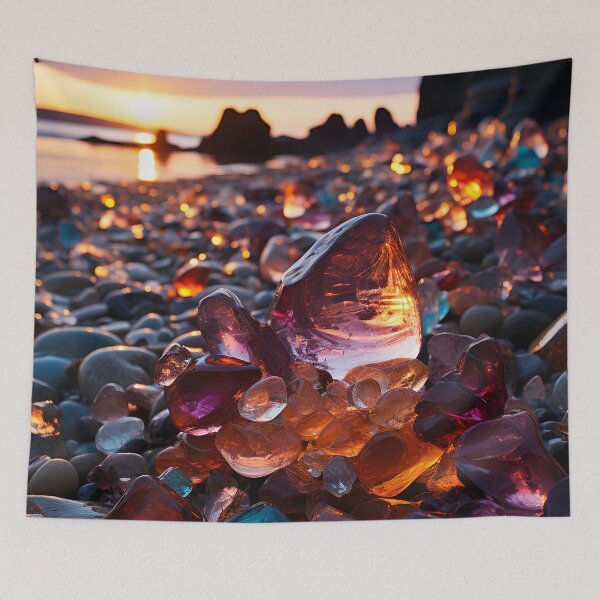 Item preview, Otherworldly beach and seascape with gemstones at sunset 4 designed and sold by Red Witch Art.