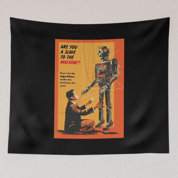Item preview, Vintage AI Parody - Are You a Slave to the Machine - Gouache Painting - Humorous WW2-style Art - AI Fear Satire  designed and sold by ShobulousStudio.