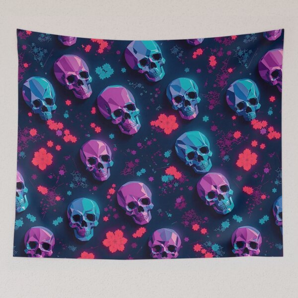 Item preview, Neon skulls and flowers multicolor pattern designed and sold by ChromoCrafts.