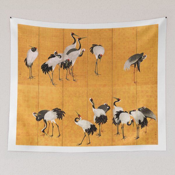 Item preview, Cranes, Birds on Golden Yellow Screens, Maruyama Okyo 1770s designed and sold by RocketshipRetro.