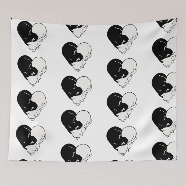 Item preview, Black and white cat snuggled together in the shape of a heart designed and sold by adesignworld.