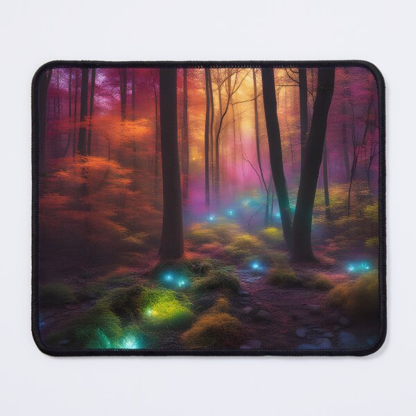 Item preview, Enchanting magical forest with colorful lights and fireflies designed and sold by vicempe.
