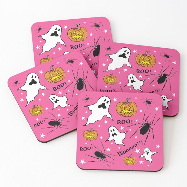 Item preview, Ghosts, Spiders, Pumpkins, Boo!, Wooooo!!! + Stars - Pink Background designed and sold by Helen McCartney Designs.