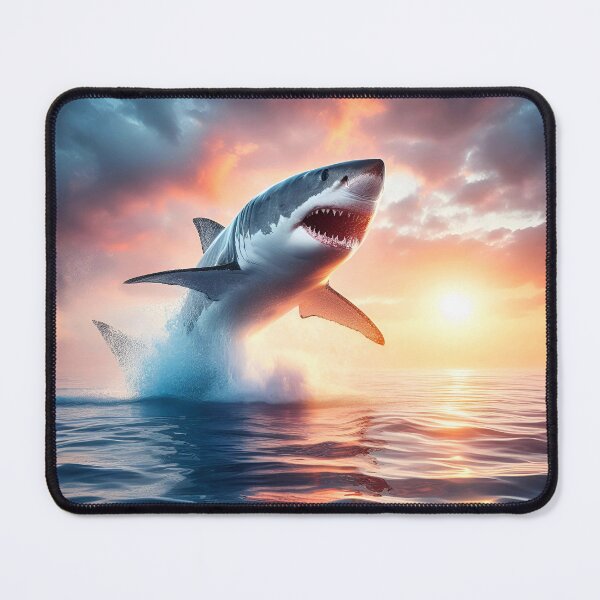 Item preview, Great white shark jumping out of the water at sunset designed and sold by ART-POD-PL.