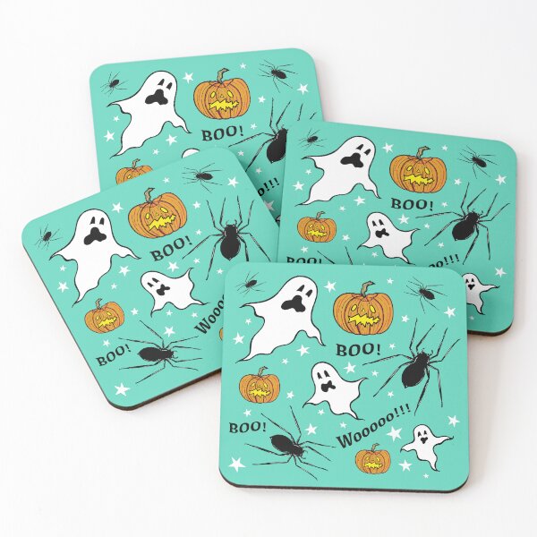 Item preview, Ghosts, Spiders, Pumpkins, Boo!, Wooooo!!! + Stars - Green Background designed and sold by Helen McCartney Designs.