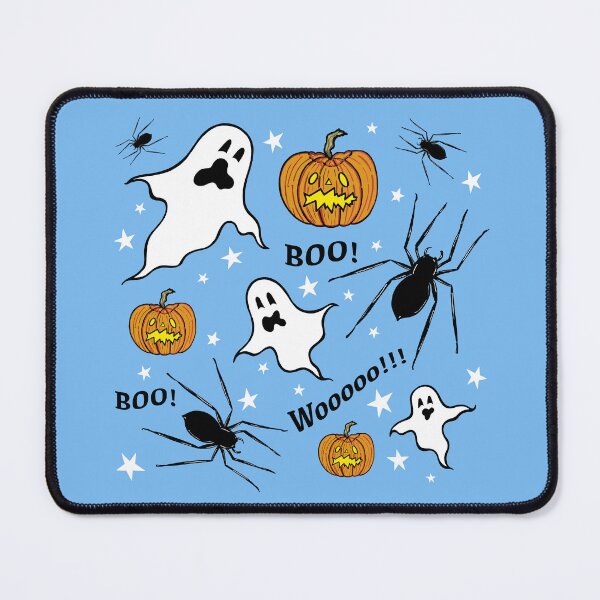 Item preview, Ghosts, Spiders, Pumpkins, Boo!, Wooooo!!! + Stars - Blue Background designed and sold by Helen McCartney Designs.