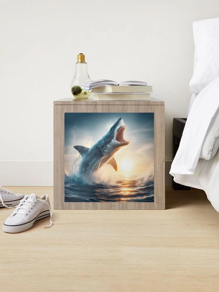 Great white shark jumping out of the water at sunset Sticker for Sale by  ART-POD-PL