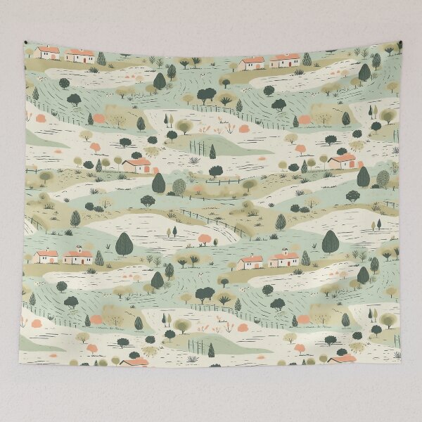 Item preview, Countryside scene seamless pattern, realistic landscapes designed and sold by exitbird.
