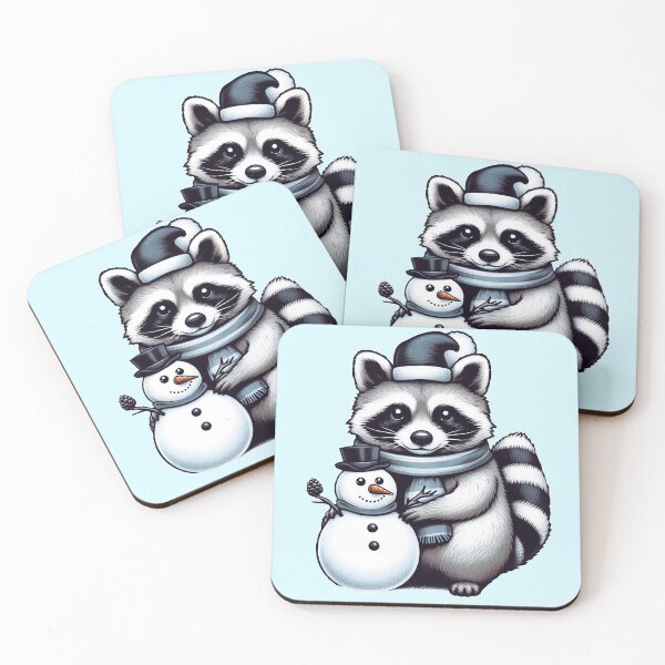 Item preview, A happy, funny raccoon builds a snowman designed and sold by illustratorg.