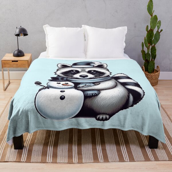 Item preview, A happy, funny raccoon builds a snowman designed and sold by illustratorg.