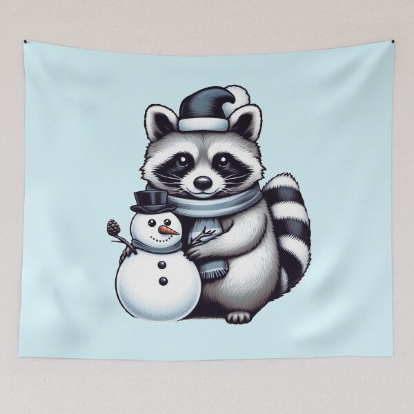Item preview, A happy, funny raccoon builds a snowman designed and sold by illustratorg.