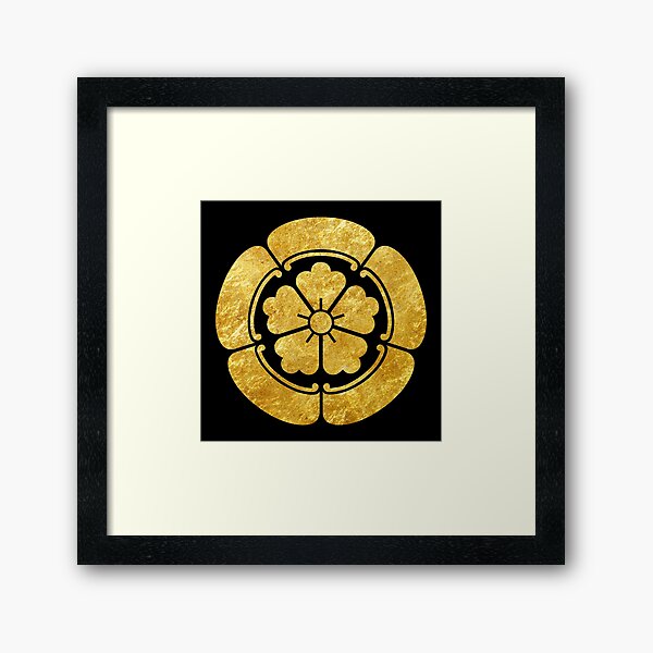 Oda Mon Japanese samurai clan faux gold on black Framed Art Print