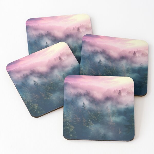Item preview, Neon pink blue green light pine forest dawn designed and sold by zand-n-zive.
