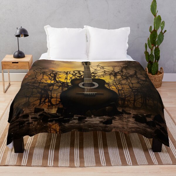 Item preview, dark abstract guitar print with spiderwebs designed and sold by dcrc.