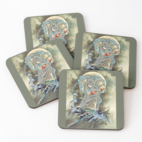 Item preview, Woman Against a Full Moon Accompanied by Birds, Toshio Aoki 1890s designed and sold by RocketshipRetro.
