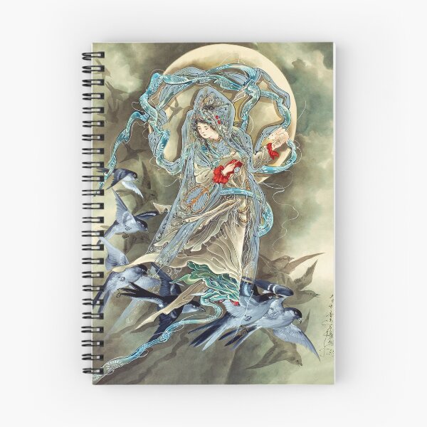 Item preview, Woman Against a Full Moon Accompanied by Birds, Toshio Aoki 1890s designed and sold by RocketshipRetro.