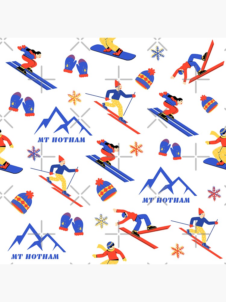 Thumbnail 3 of 3, Sticker, Mount Hotham Victoria Australia Ski Snowboard seamless pattern designed and sold by Vintage-TM.