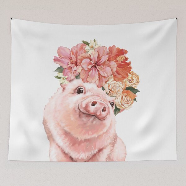 Item preview, Retrato de corona de flores de cerdito bebé A1 designed and sold by bignosework.