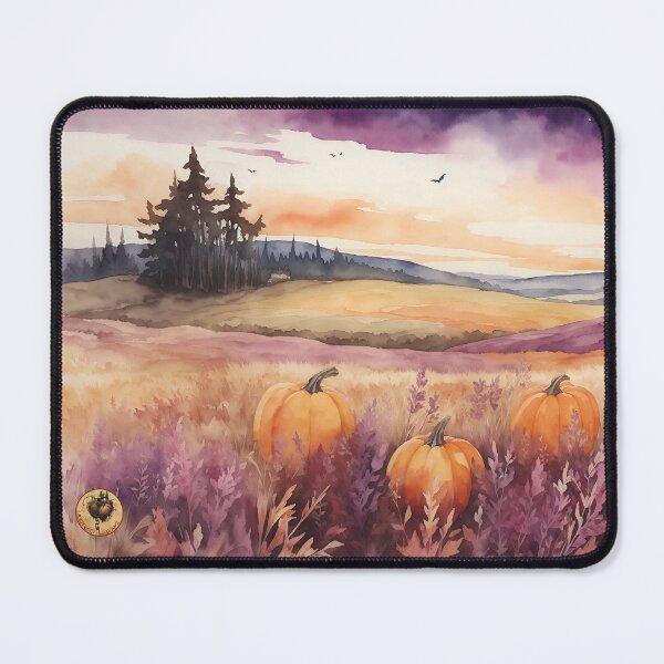 Item preview, Orange / Purple fields with pumpkins and bats designed and sold by AbstractDreamz.