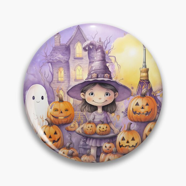 Artikelvorschau, Süße Halloween-Mädchen-Hexe und Kürbisse entworfen und verkauft von AmberGingiKids.