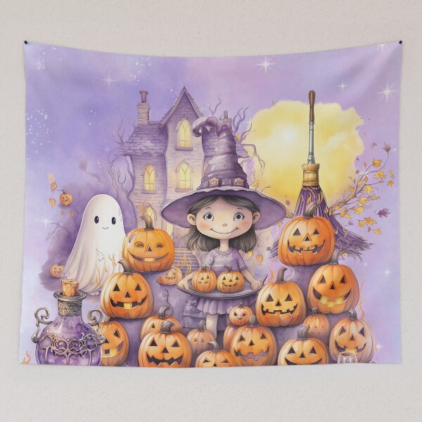 Item preview, Cute Halloween Girl Witch And Pumpkins designed and sold by AmberGingiKids.